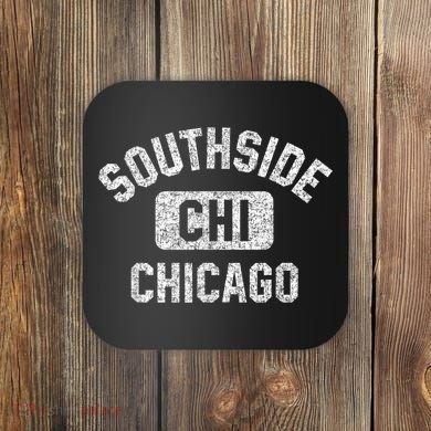 Southside Chicago CHI Gym Style Distressed White Print Coaster