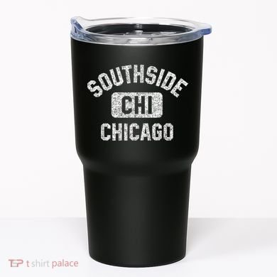 Southside Chicago CHI Gym Style Distressed White Print Tumbler
