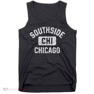 Southside Chicago CHI Gym Style Distressed White Print Tank Top