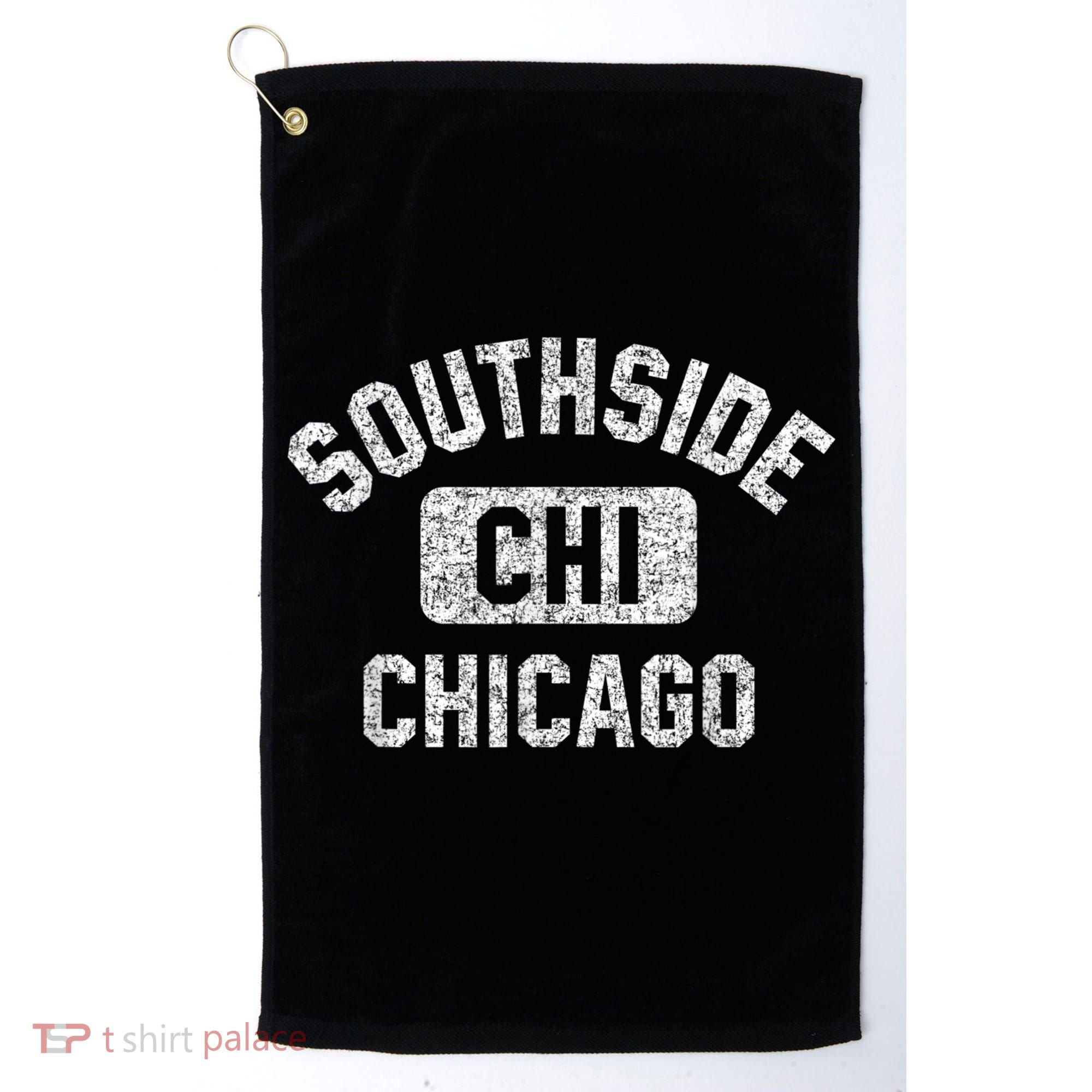 Southside Chicago CHI Gym Style Distressed White Print Golf Towel