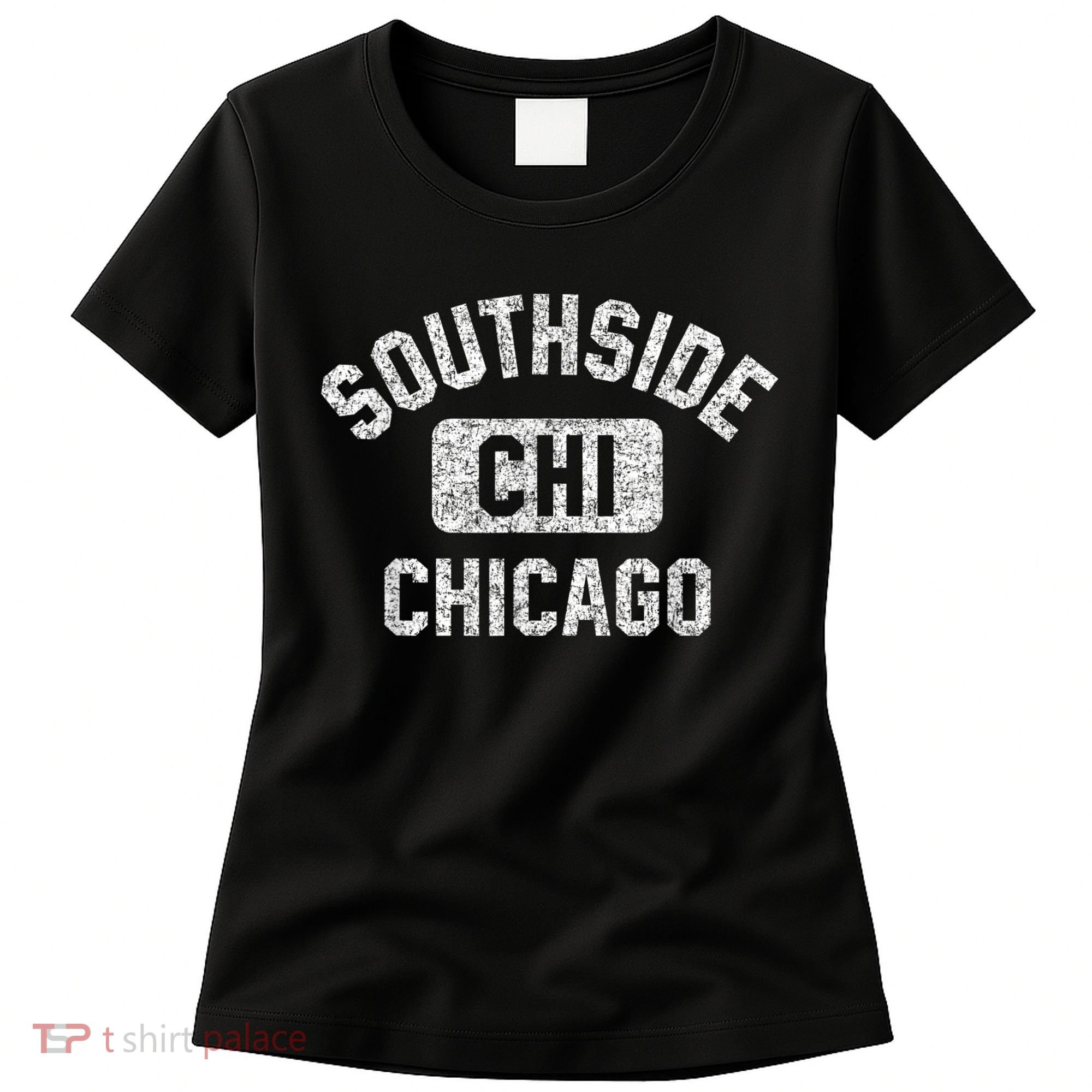 Southside Chicago CHI Gym Style Distressed White Print Women's T-Shirt