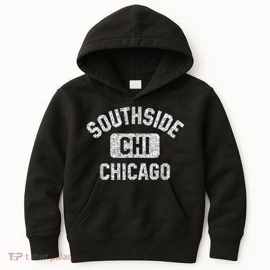 Southside Chicago CHI Gym Style Distressed White Print Kids Hoodie