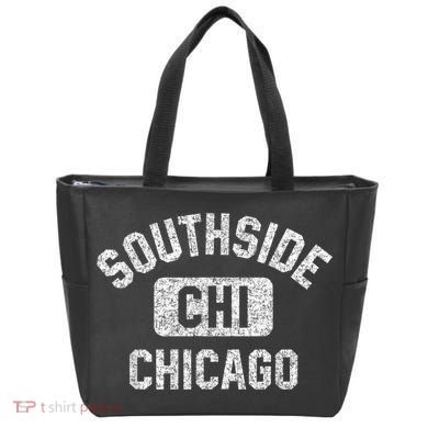 Southside Chicago CHI Gym Style Distressed White Print Tote Bag