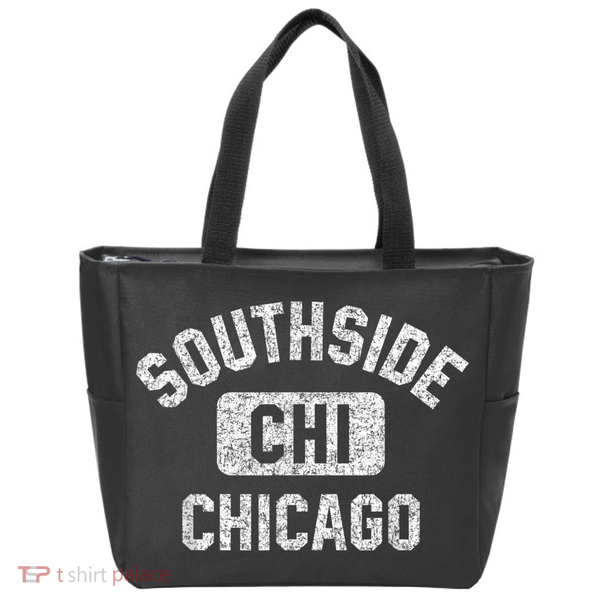 Southside Chicago CHI Gym Style Distressed White Print Tote Bag