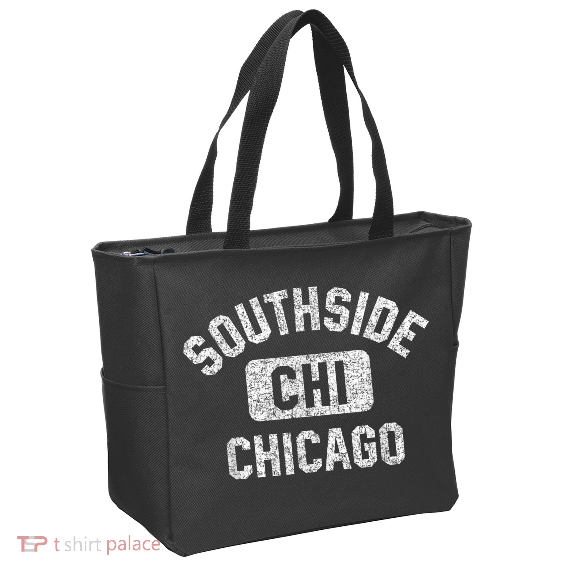 Southside Chicago CHI Gym Style Distressed White Print Tote Bag