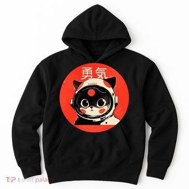 Space Cat Courage Japanese Retro Kawaii Cute Astronaut Cat Hoodie