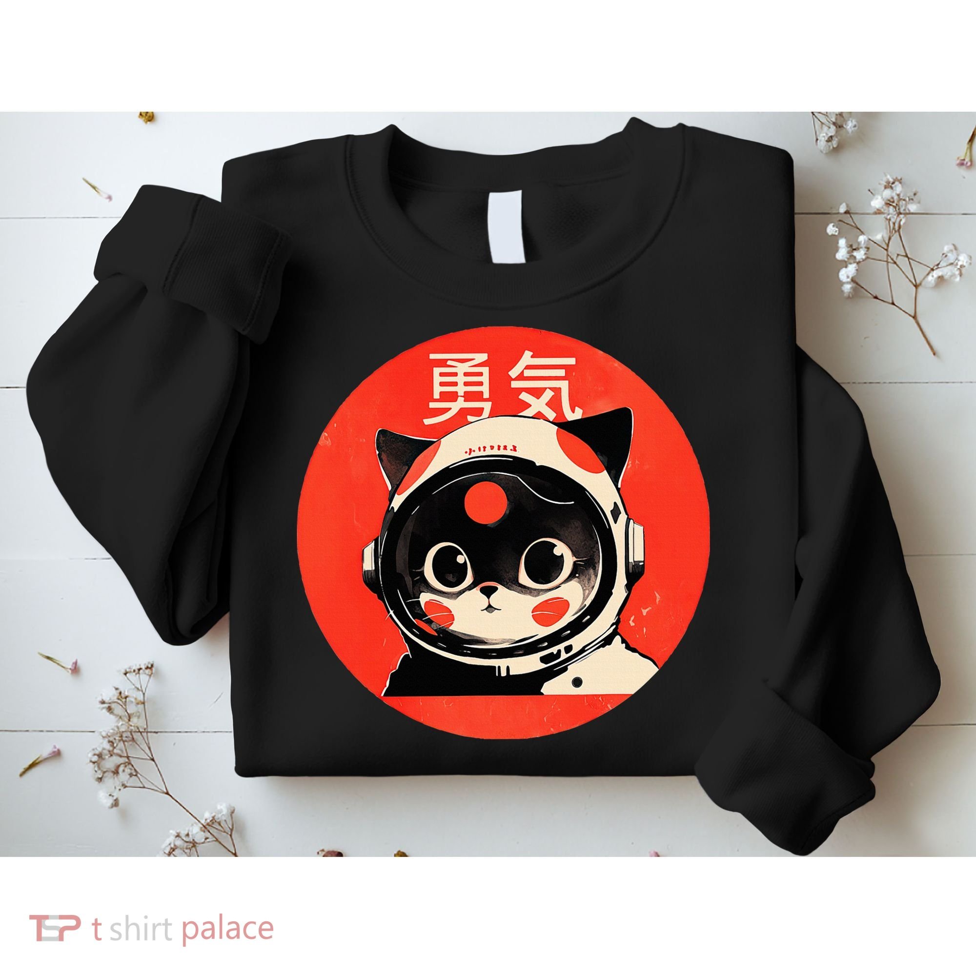 Space Cat Courage Japanese Retro Kawaii Cute Astronaut Cat Sweatshirt