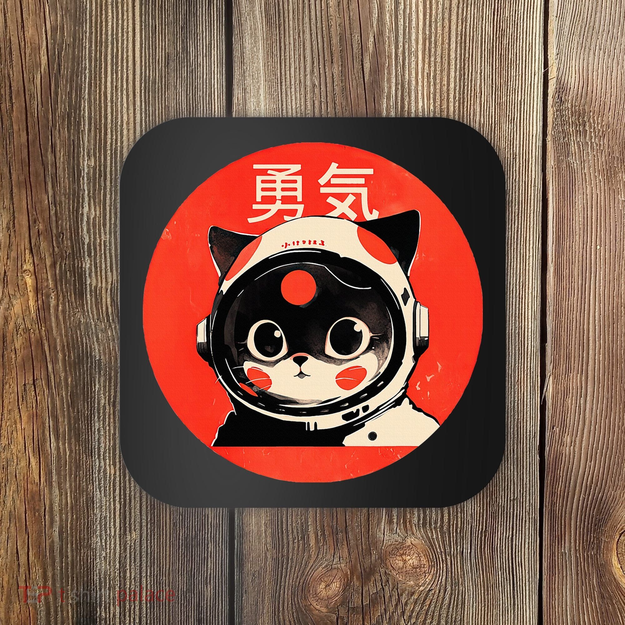 Space Cat Courage Japanese Retro Kawaii Cute Astronaut Cat Coaster