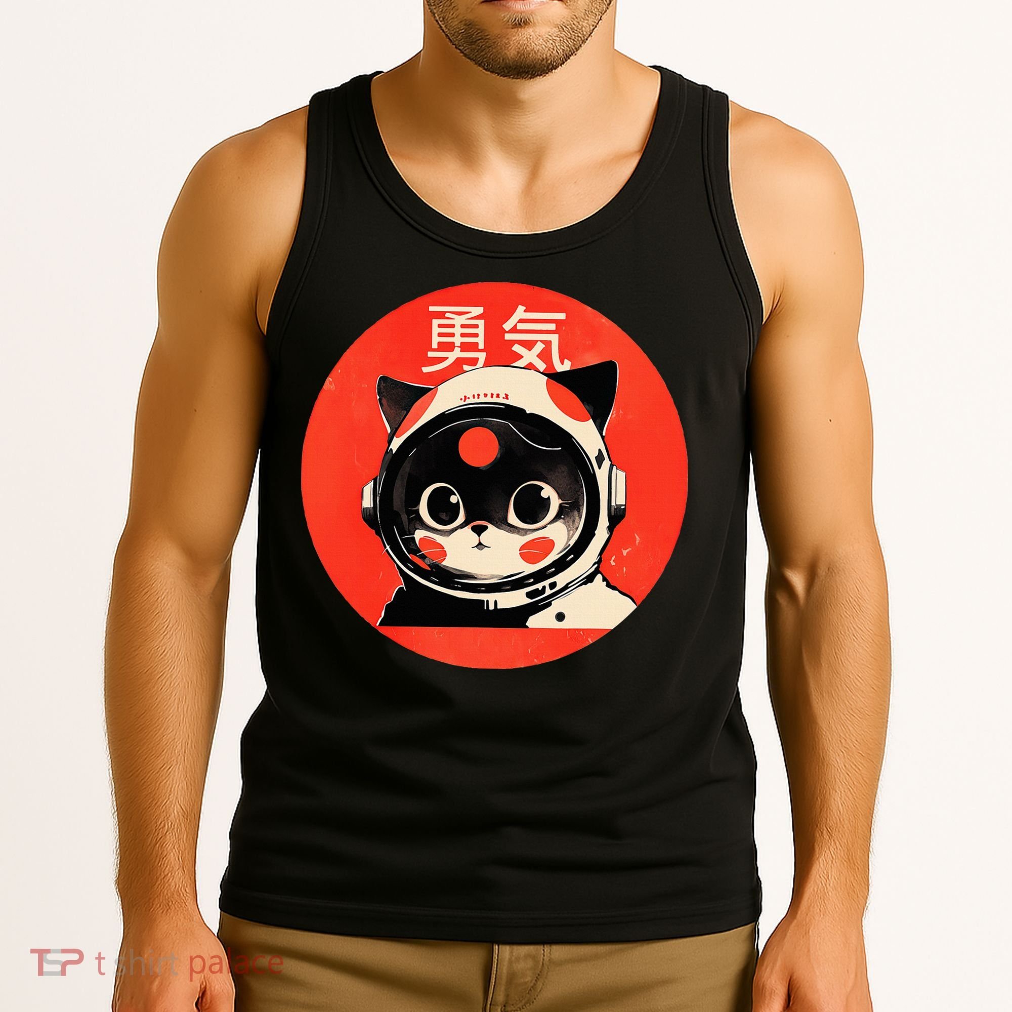 Space Cat Courage Japanese Retro Kawaii Cute Astronaut Cat Tank Top