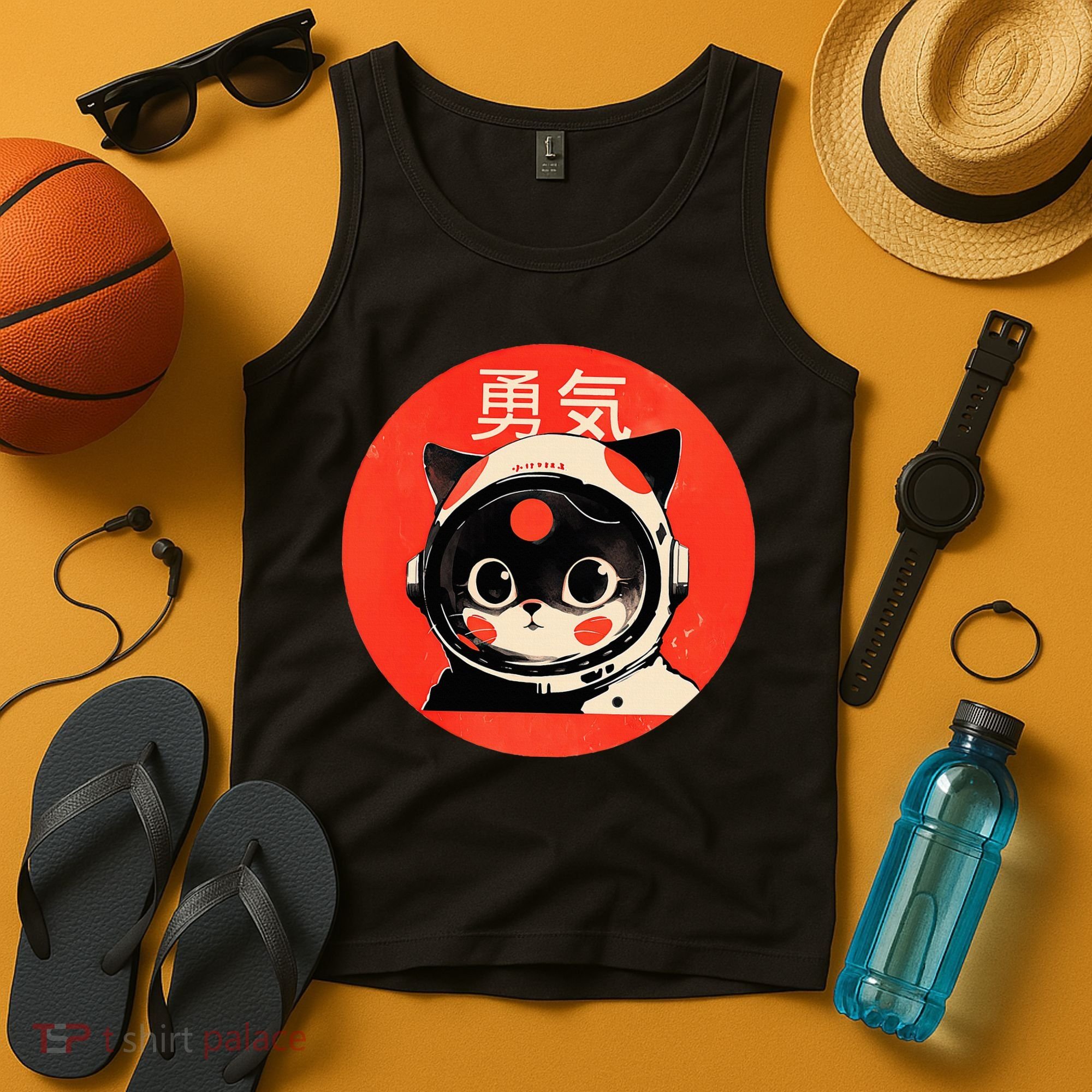 Space Cat Courage Japanese Retro Kawaii Cute Astronaut Cat Tank Top