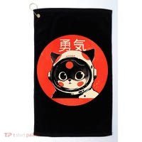Space Cat Courage Japanese Retro Kawaii Cute Astronaut Cat Golf Towel thumb 0