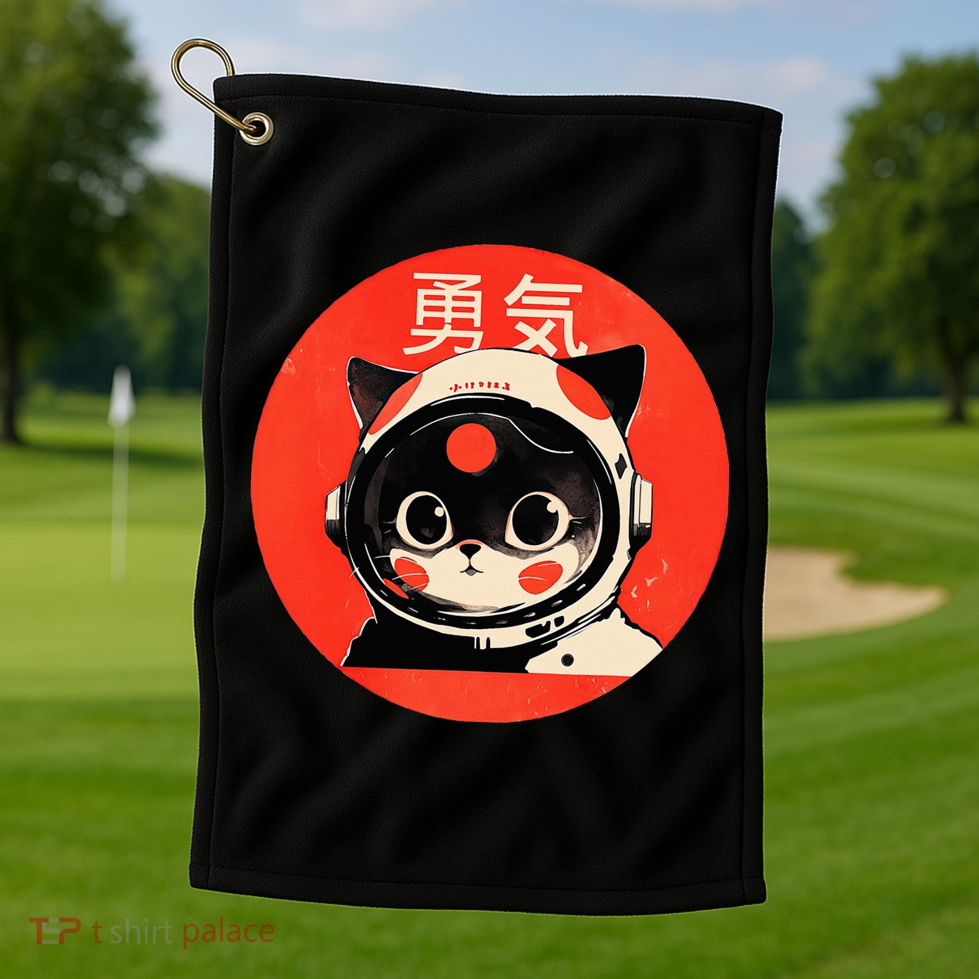 Space Cat Courage Japanese Retro Kawaii Cute Astronaut Cat Golf Towel
