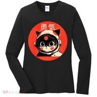 Space Cat Courage Japanese Retro Kawaii Cute Astronaut Cat Women's Long Sleeve Shirt thumb 0