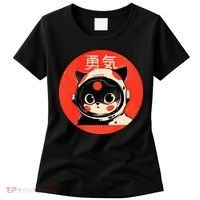 Space Cat Courage Japanese Retro Kawaii Cute Astronaut Cat Women's T-Shirt thumb 0