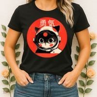 Space Cat Courage Japanese Retro Kawaii Cute Astronaut Cat Women's T-Shirt thumb 2