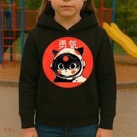 Space Cat Courage Japanese Retro Kawaii Cute Astronaut Cat Kids Hoodie thumb 3