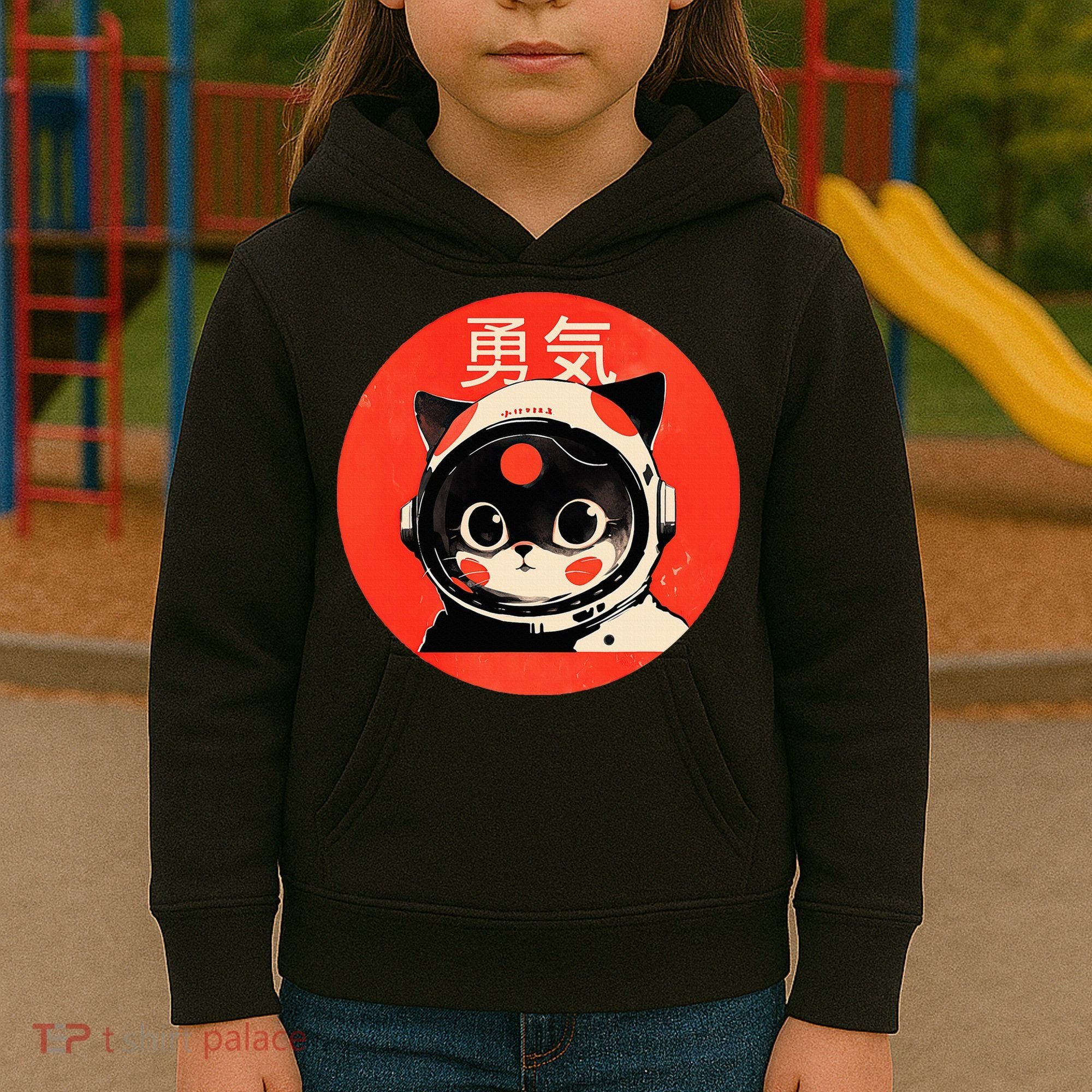 Space Cat Courage Japanese Retro Kawaii Cute Astronaut Cat Kids Hoodie