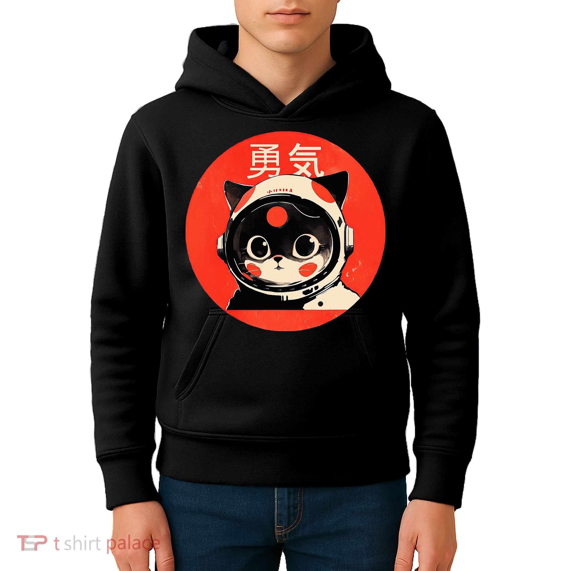 Space Cat Courage Japanese Retro Kawaii Cute Astronaut Cat Kids Hoodie