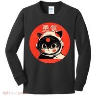 Space Cat Courage Japanese Retro Kawaii Cute Astronaut Cat Kids Long Sleeve Shirt thumb 0