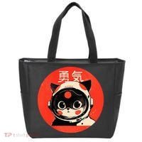 Space Cat Courage Japanese Retro Kawaii Cute Astronaut Cat Tote Bag thumb 0