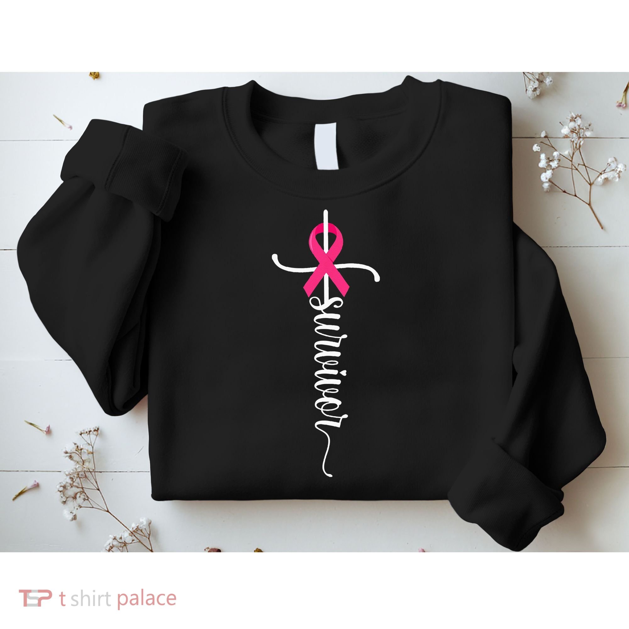 Survivor Christian Cross Warrior Pink Ribbon Breast Cancer Sweatshirt
