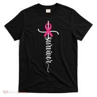 Survivor Christian Cross Warrior Pink Ribbon Breast Cancer T-Shirt thumb 0