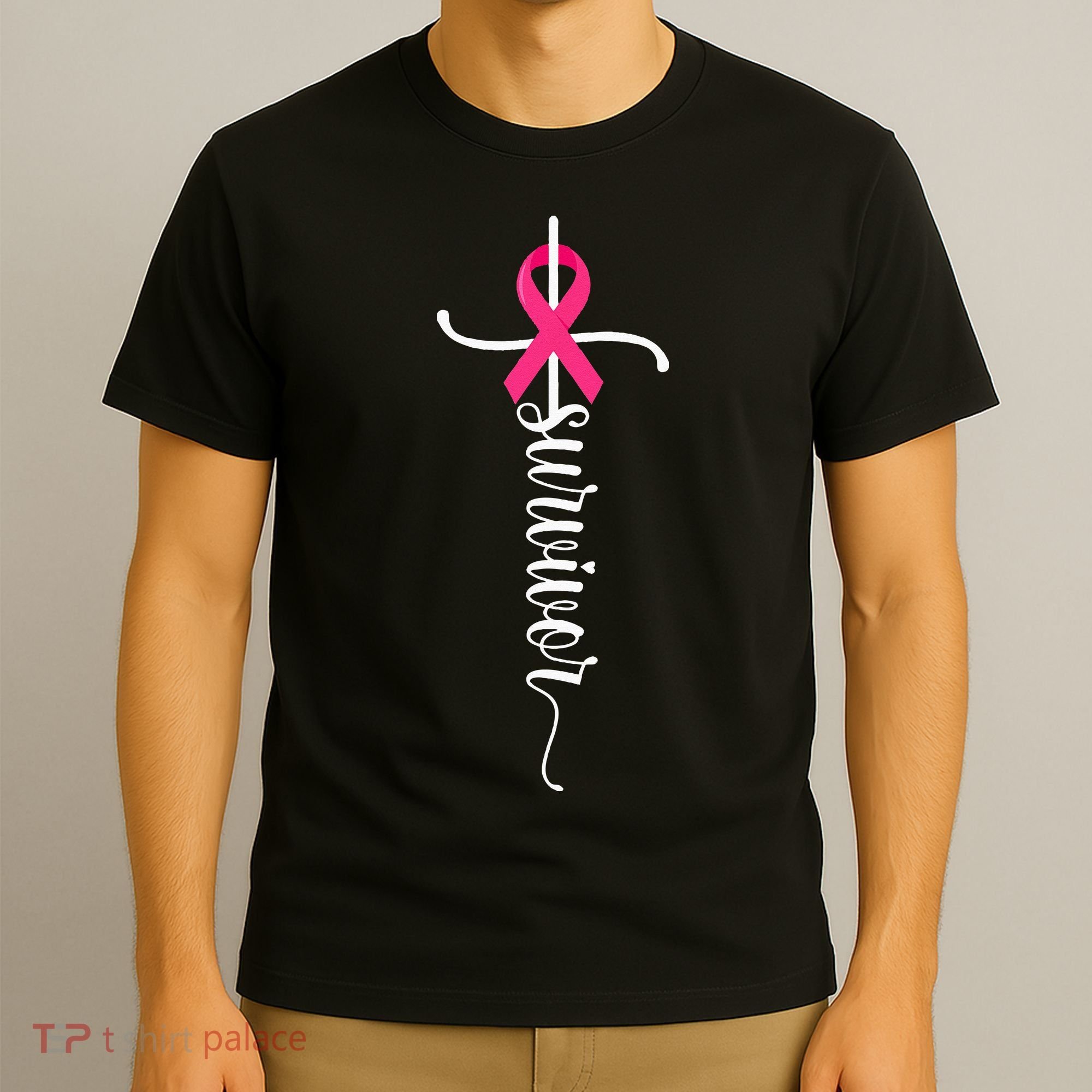 Survivor Christian Cross Warrior Pink Ribbon Breast Cancer T-Shirt