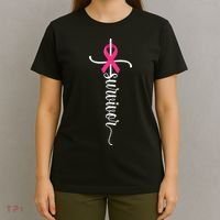 Survivor Christian Cross Warrior Pink Ribbon Breast Cancer T-Shirt thumb 4