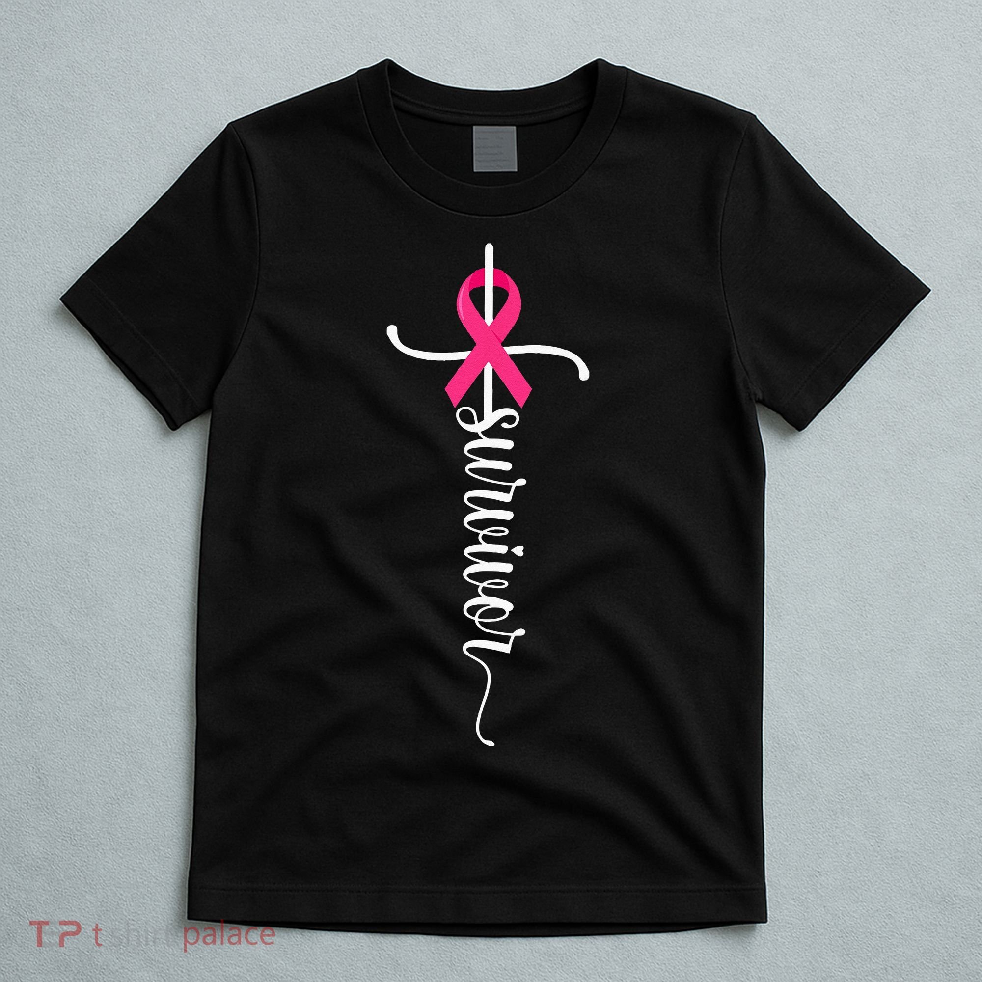 Survivor Christian Cross Warrior Pink Ribbon Breast Cancer T-Shirt