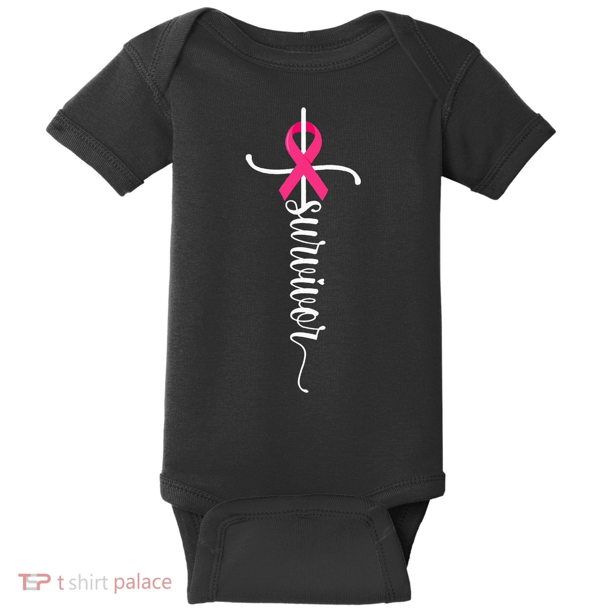 Survivor Christian Cross Warrior Pink Ribbon Breast Cancer Baby Bodysuit