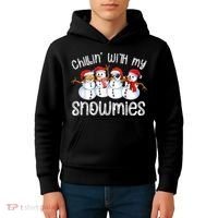 Snowman Christmas Chillin With My Snowmies Ugly Gift Kids Hoodie thumb 4