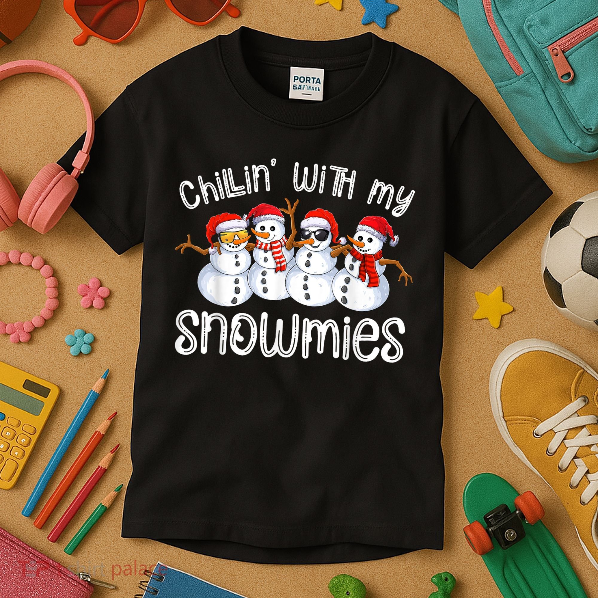 Snowman Christmas Chillin With My Snowmies Ugly Gift Kids T-Shirt