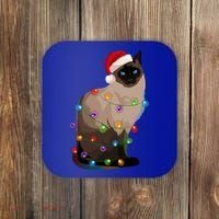 Siamese Cat Christmas Lights Xmas Cat Lover Great Gift Coaster thumb 0