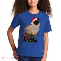 Siamese Cat Christmas Lights Xmas Cat Lover Great Gift Kids T-Shirt thumb 2