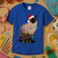 Siamese Cat Christmas Lights Xmas Cat Lover Great Gift Kids T-Shirt thumb 3