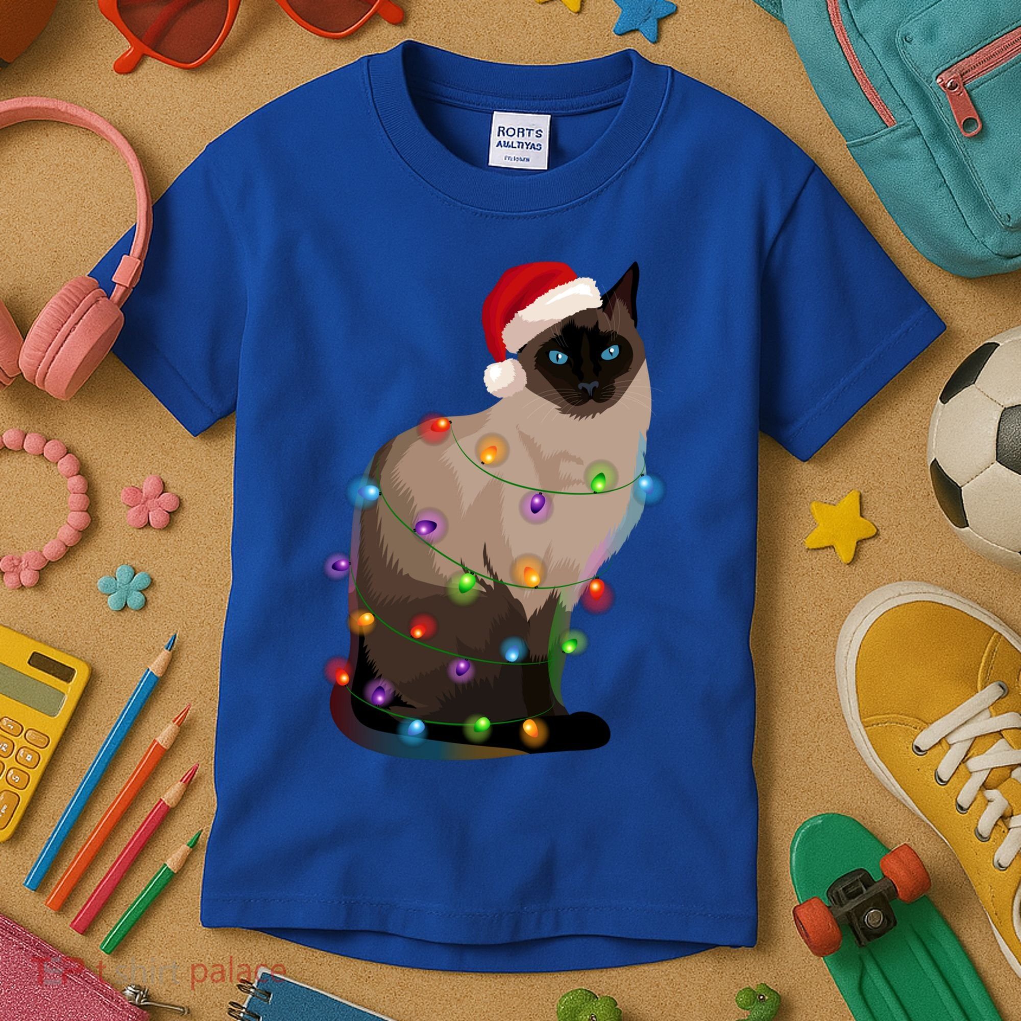 Siamese Cat Christmas Lights Xmas Cat Lover Great Gift Kids T-Shirt