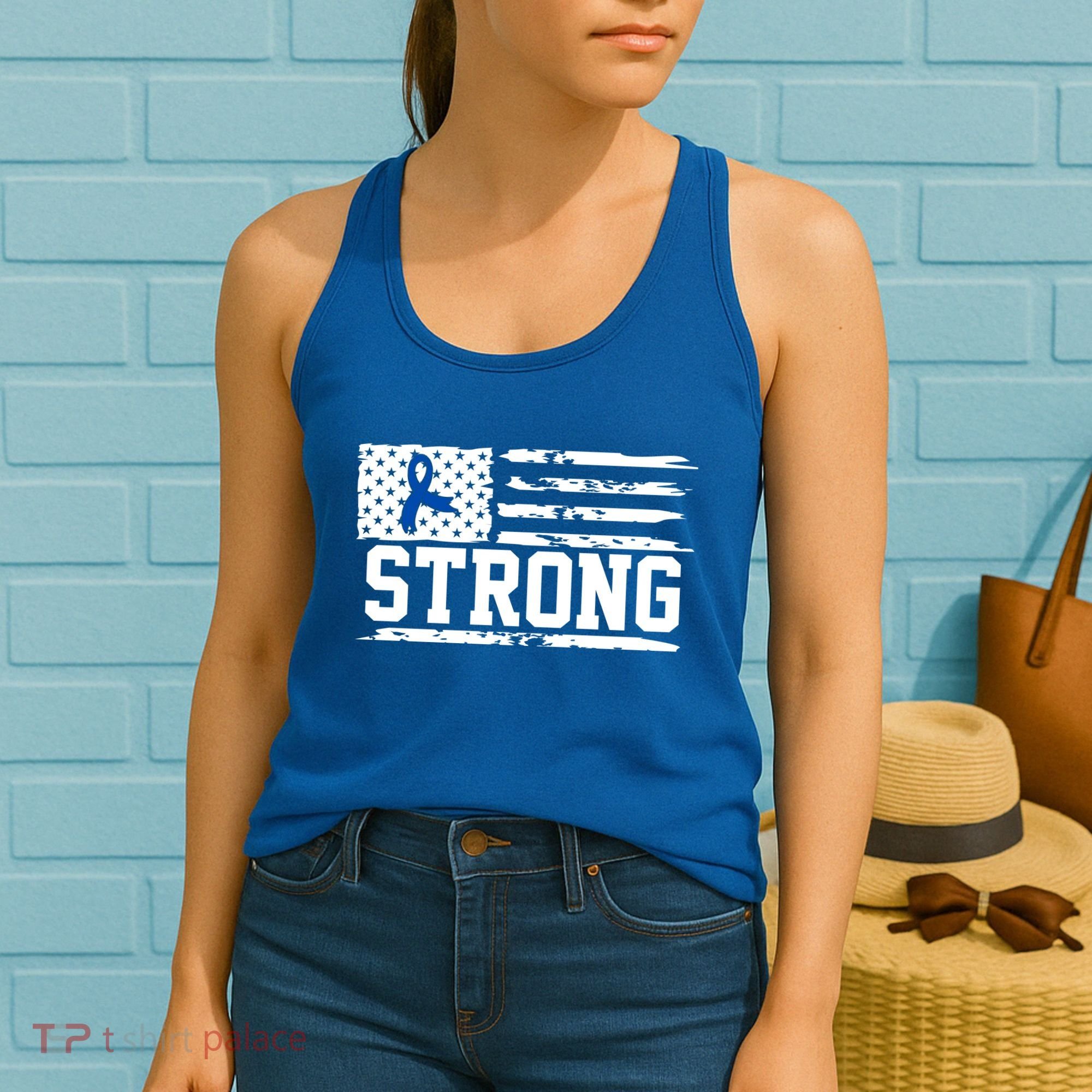 Strong Colon Cancer Awareness Flag Women's Tank Top