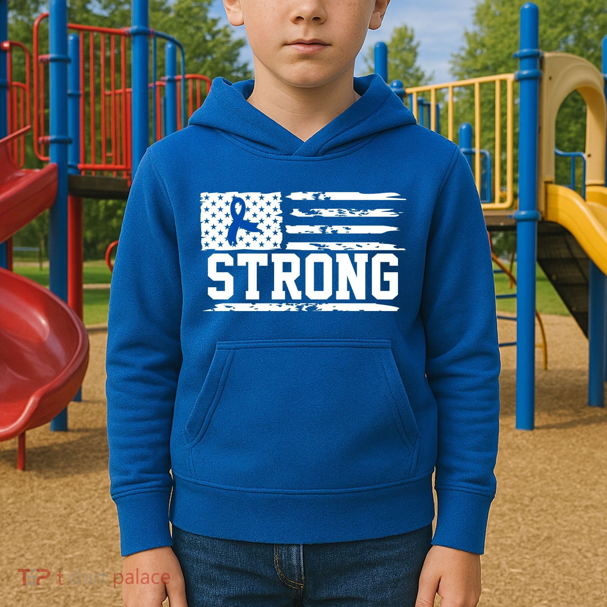 Strong Colon Cancer Awareness Flag Kids Hoodie