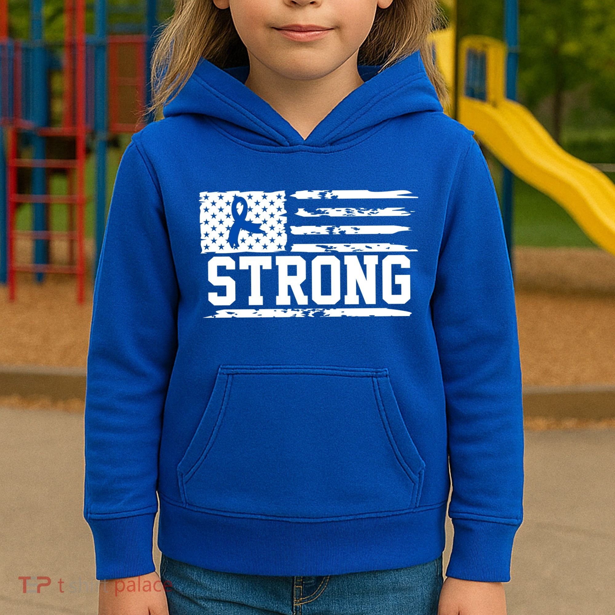 Strong Colon Cancer Awareness Flag Kids Hoodie
