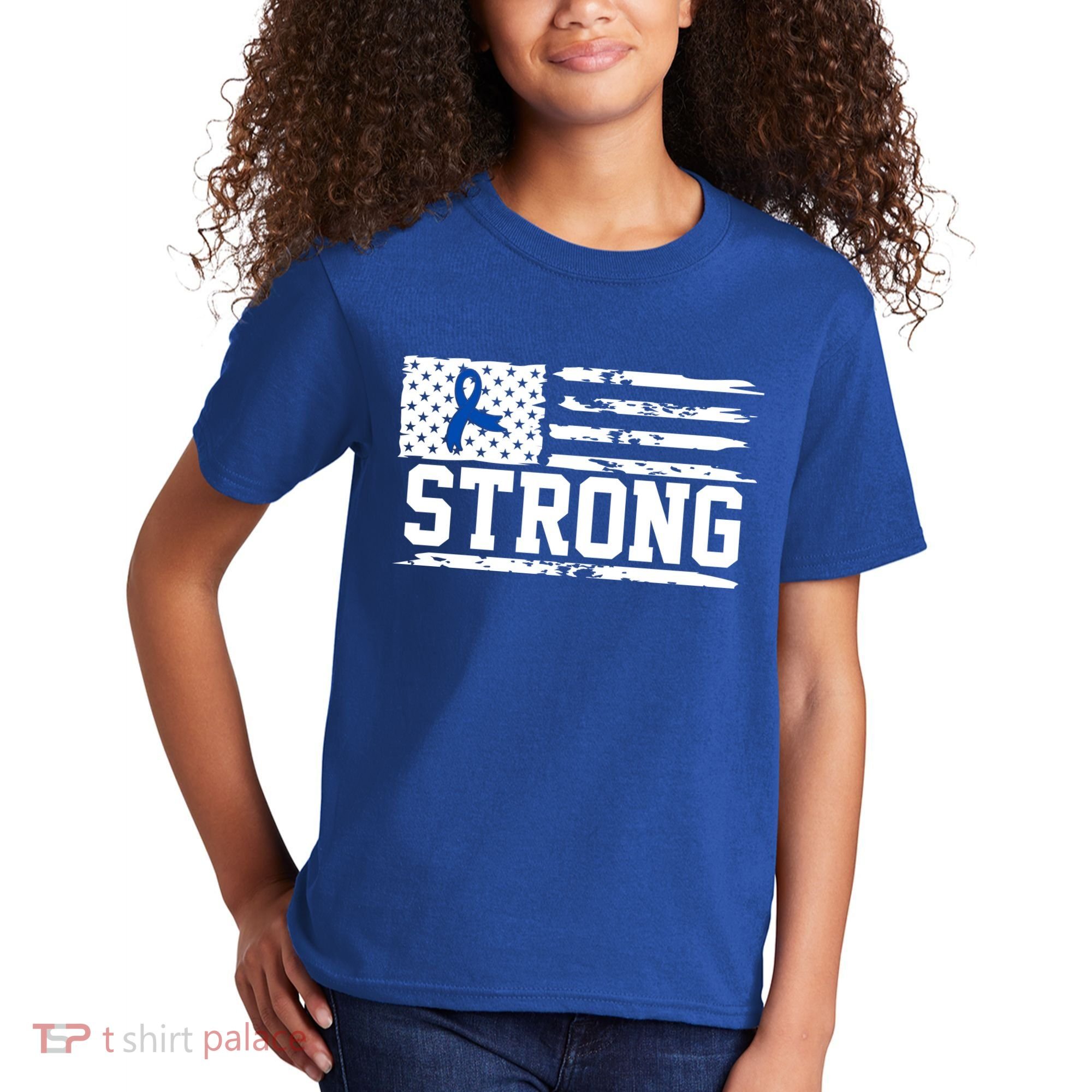 Strong Colon Cancer Awareness Flag Kids T-Shirt
