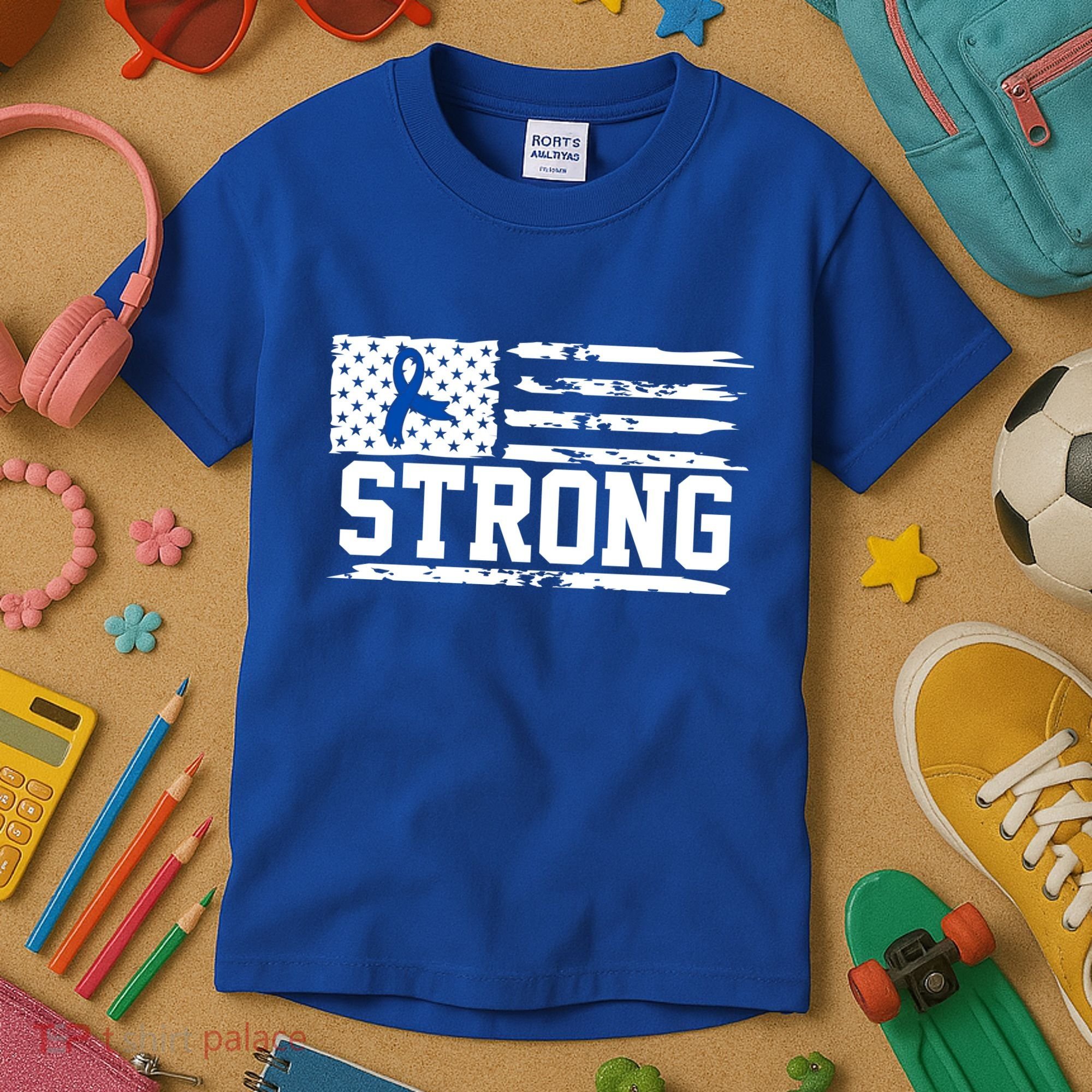 Strong Colon Cancer Awareness Flag Kids T-Shirt