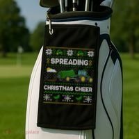 Spreading Christmas Cheer Farming Tractor Ugly Gift Golf Towel thumb 2