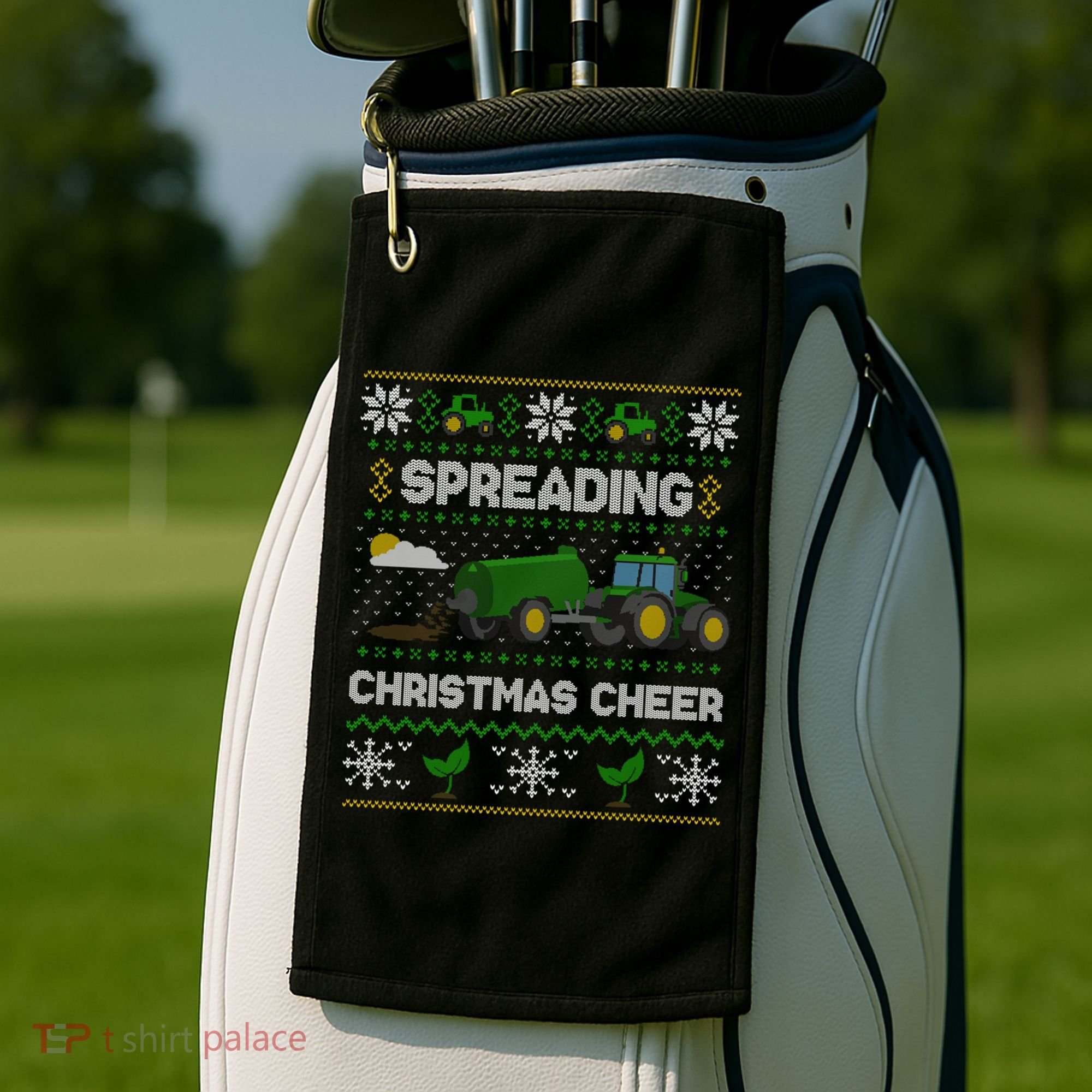 Spreading Christmas Cheer Farming Tractor Ugly Gift Golf Towel