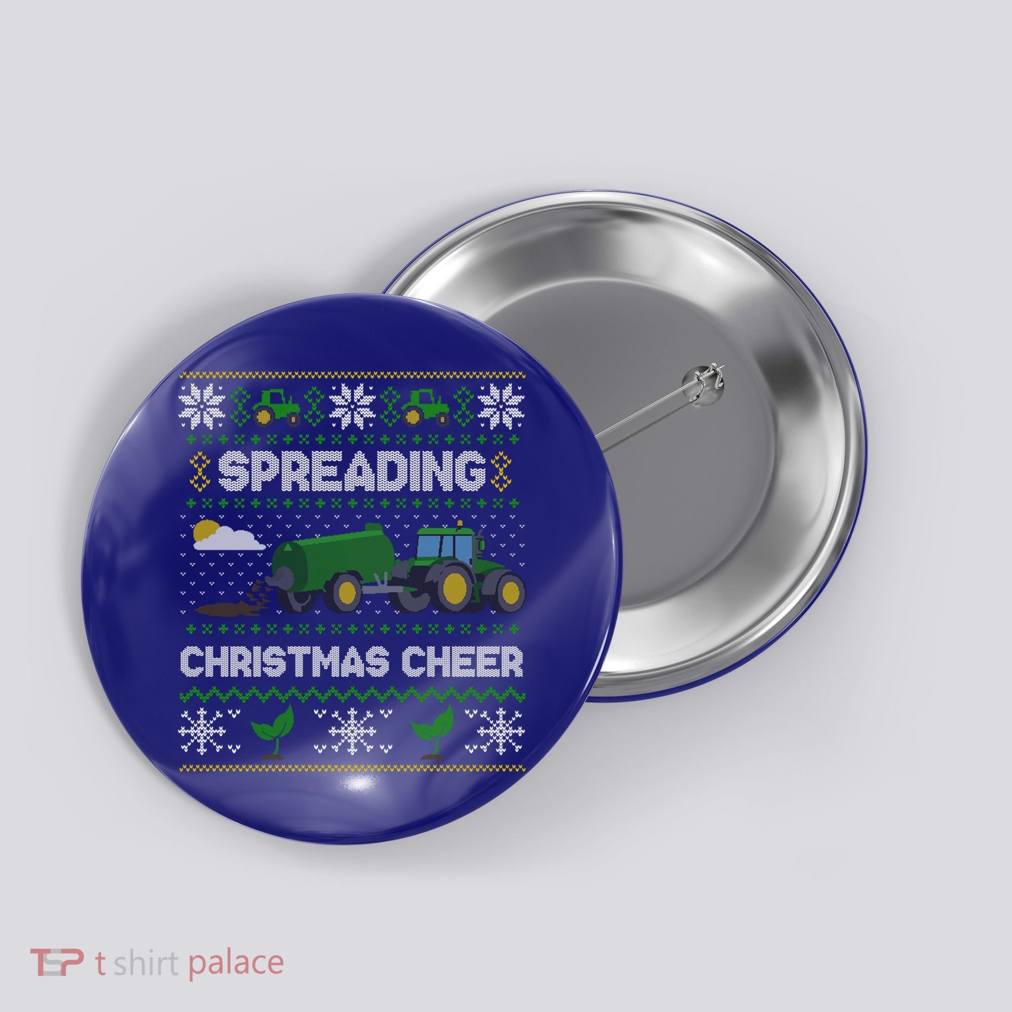 Spreading Christmas Cheer Farming Tractor Ugly Gift Button