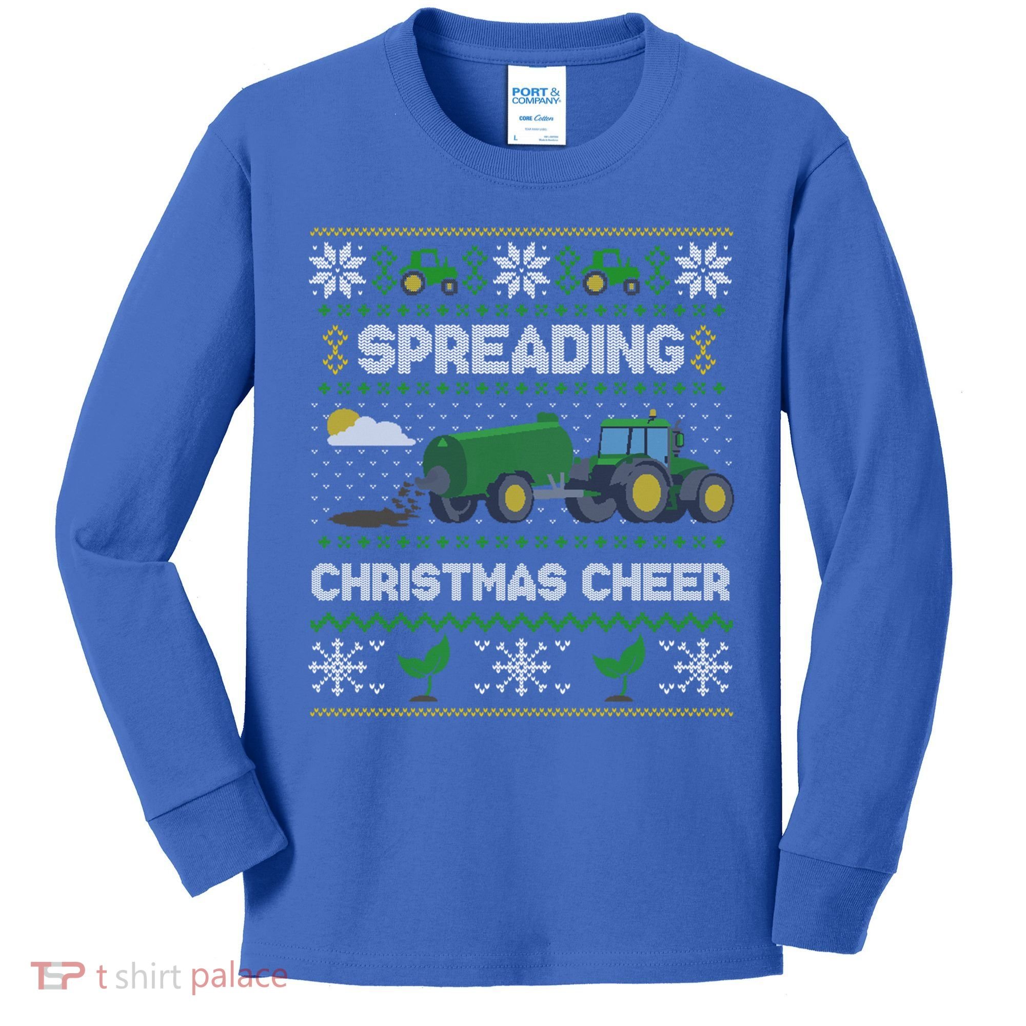Spreading Christmas Cheer Farming Tractor Ugly Gift Kids Long Sleeve Shirt