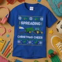 Spreading Christmas Cheer Farming Tractor Ugly Gift Kids T-Shirt thumb 3