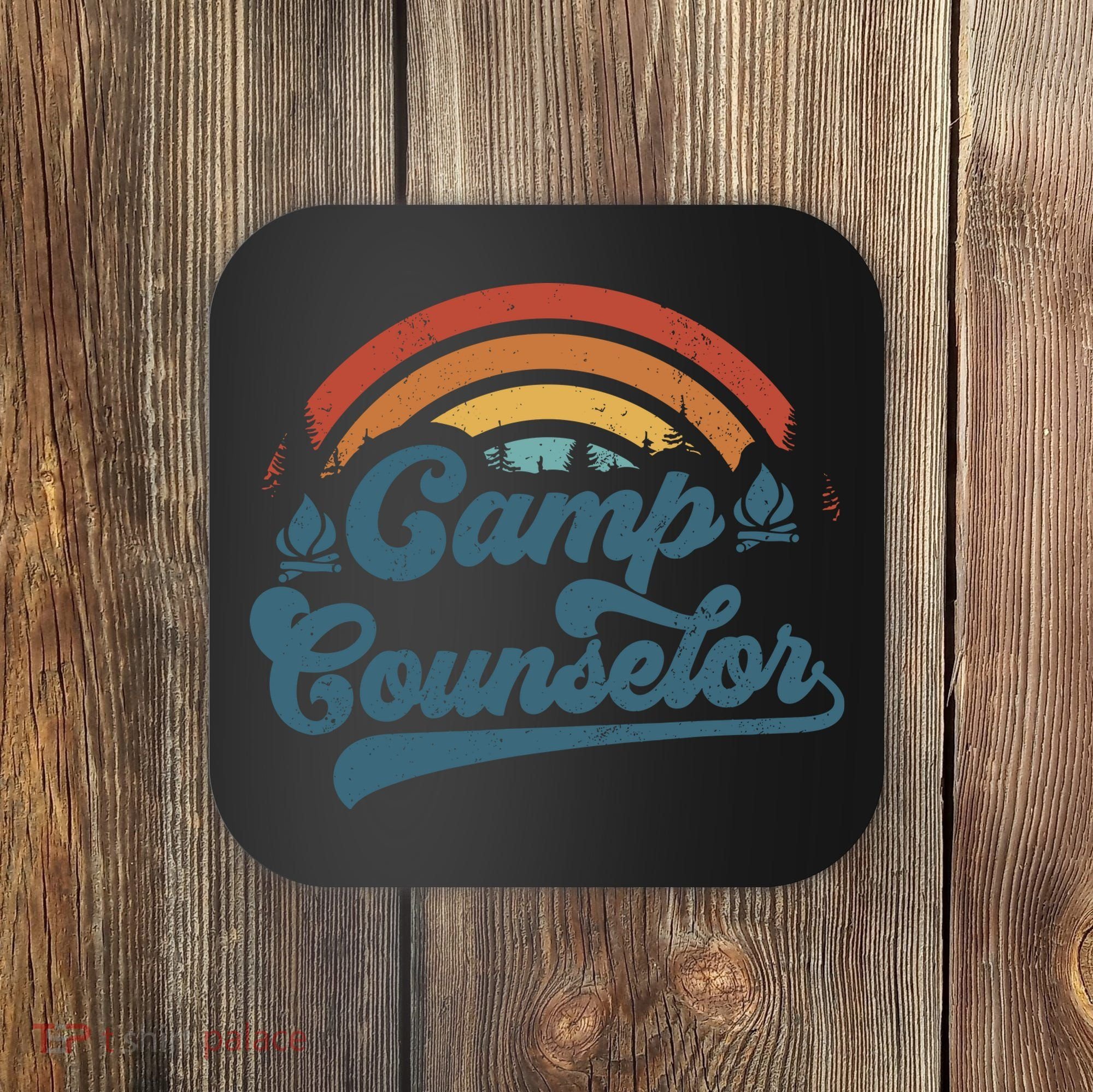 Summer Camp Counselor Staff Groovy Rainbow Camp Counselor Coaster