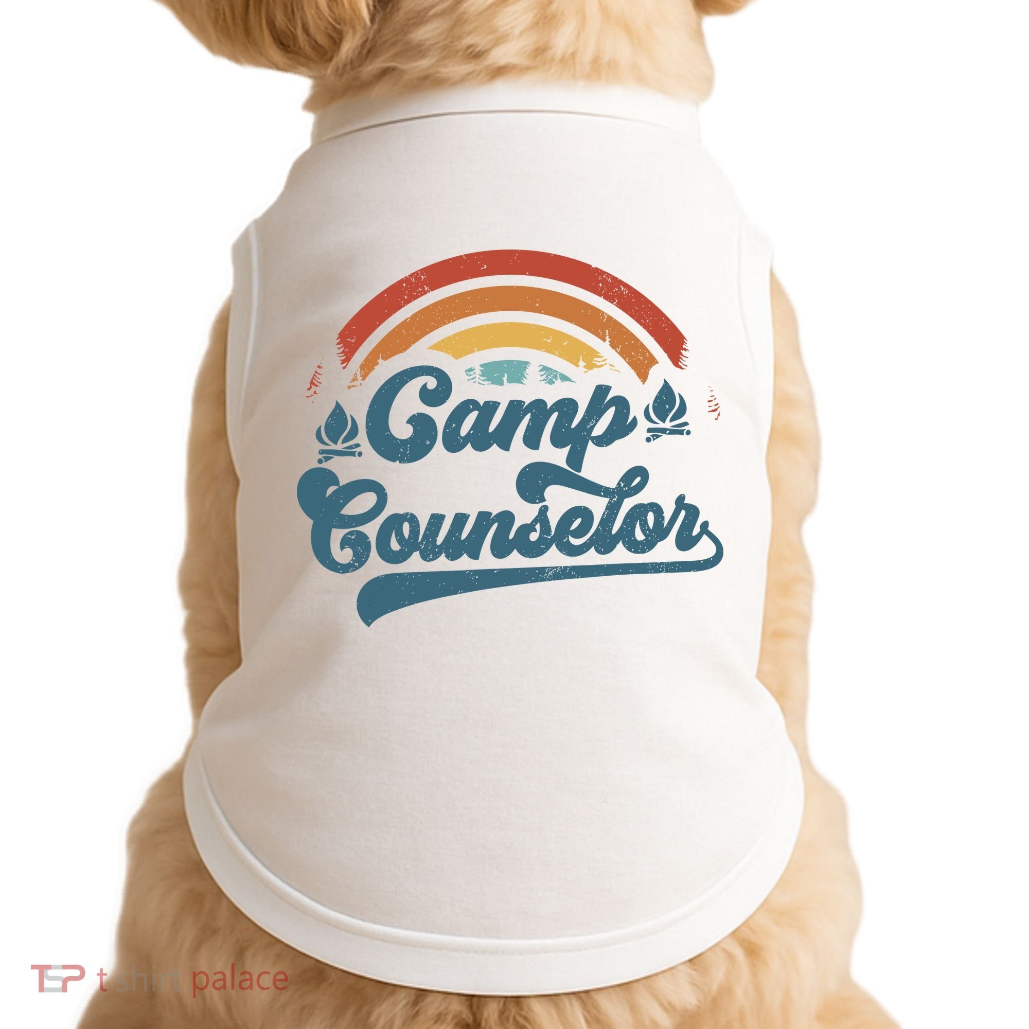 Summer Camp Counselor Staff Groovy Rainbow Camp Counselor Doggie Tank