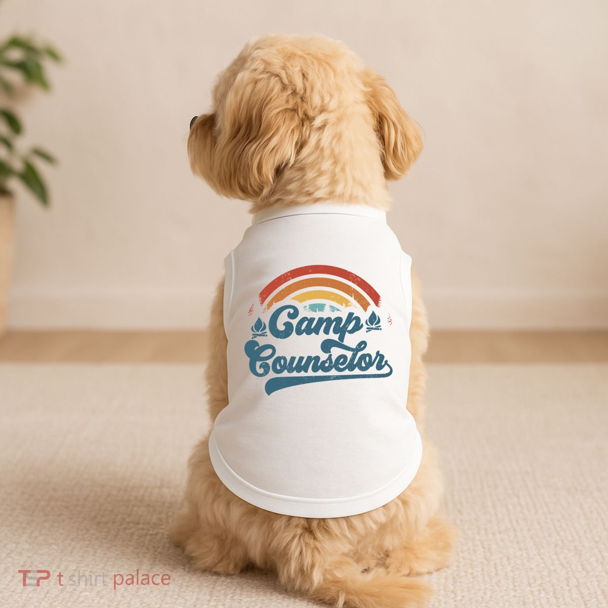 Summer Camp Counselor Staff Groovy Rainbow Camp Counselor Doggie Tank