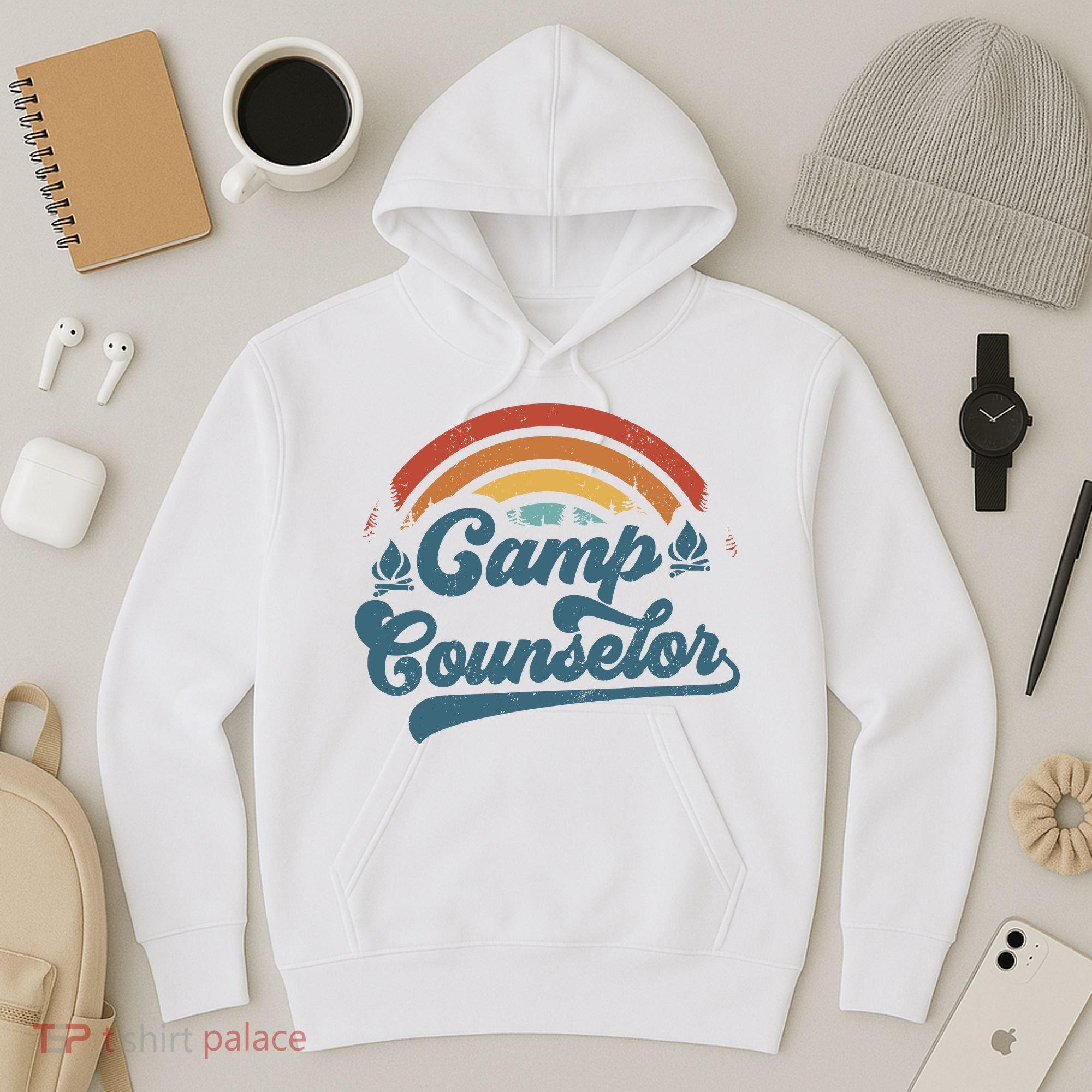 Summer Camp Counselor Staff Groovy Rainbow Camp Counselor Hoodie